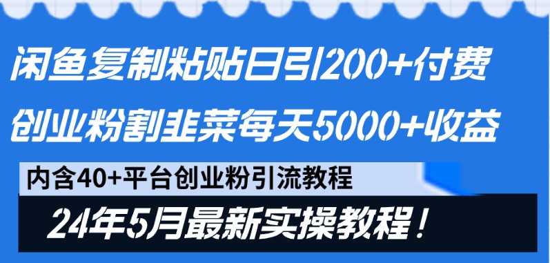 闲鱼复制粘贴日引200+付费创业粉，24年5月最新方法！割韭菜日稳定5000+收益-他山创业网