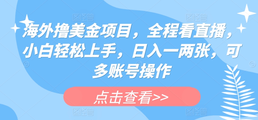 海外撸美金项目，全程看直播，小白轻松上手，日入一两张，可多账号操作-他山创业网