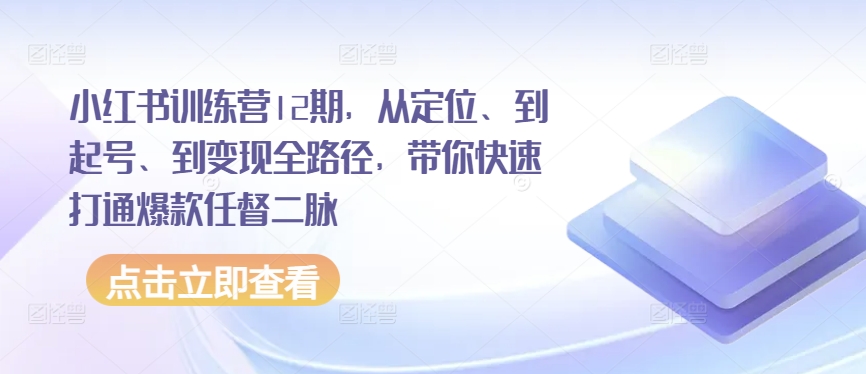 小红书训练营12期，从定位、到起号、到变现全路径，带你快速打通爆款任督二脉-他山创业网
