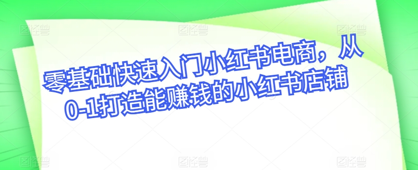零基础快速入门小红书电商，从0-1打造能赚钱的小红书店铺-他山创业网