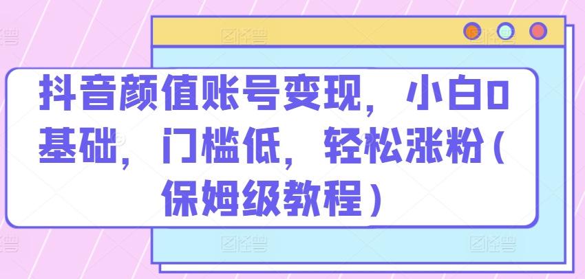 抖音颜值账号变现，小白0基础，门槛低，​轻松涨粉(保姆级教程)-他山创业网
