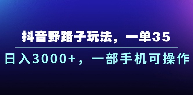 （10909期）抖音野路子玩法，一单35.日入3000+，一部手机可操作-他山创业网