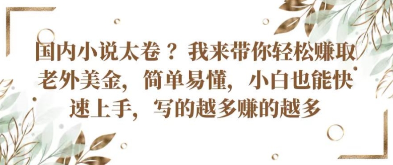 国内小说太卷 ?带你轻松赚取老外美金，简单易懂，小白也能快速上手，写的越多赚的越多-他山创业网