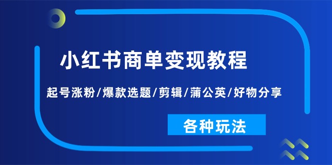 （11164期）小红书商单变现教程：起号涨粉/爆款选题/剪辑/蒲公英/好物分享/各种玩法-他山创业网