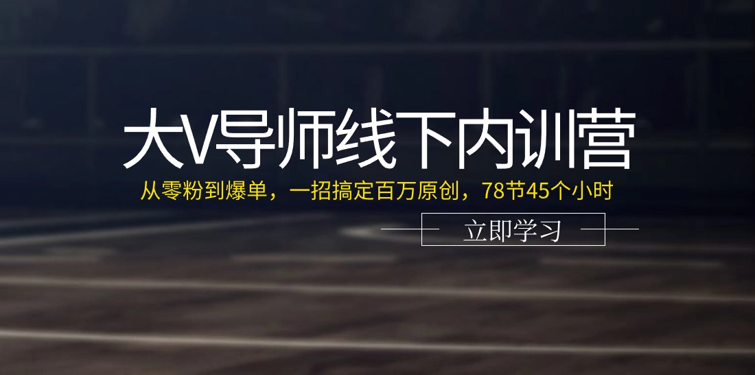 （11261期）大V导师线下内训营：从零粉到爆单，一招搞定百万原创，78节45个小时-他山创业网