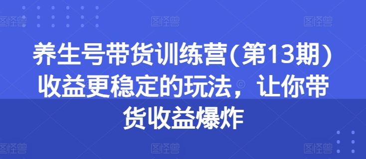 养生号带货训练营(第13期)收益更稳定的玩法，让你带货收益爆炸-他山创业网