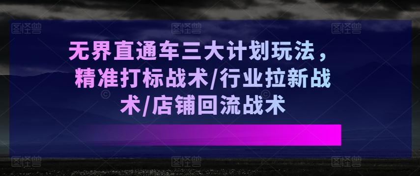 无界直通车三大计划玩法，精准打标战术/行业拉新战术/店铺回流战术-他山创业网