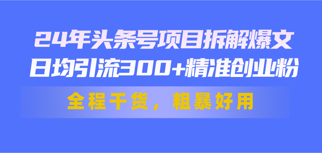 （11397期）24年头条号项目拆解爆文，日均引流300+精准创业粉，全程干货，粗暴好用-他山创业网