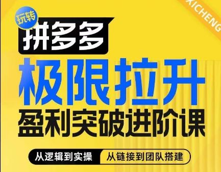 拼多多极限拉升盈利突破进阶课，​从算法到玩法，从玩法到团队搭建，体系化系统性帮助商家实现利润提升-他山创业网