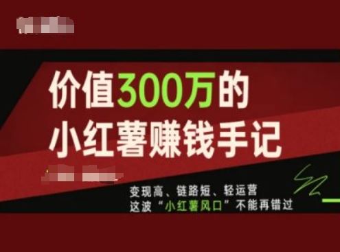 价值300万的小红书赚钱手记，变现高、链路短、轻运营，这波“小红薯风口”不能再错过-他山创业网