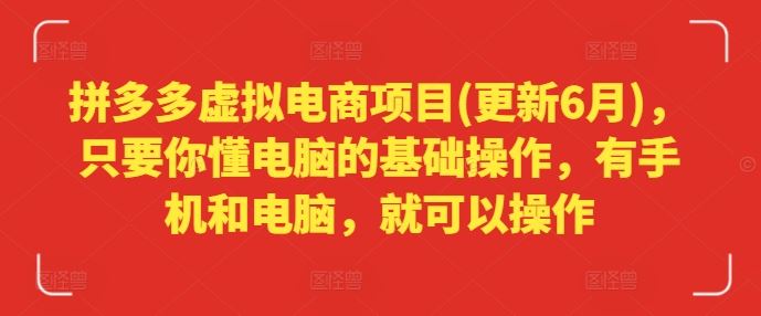 拼多多虚拟电商项目(更新6月)，只要你懂电脑的基础操作，有手机和电脑，就可以操作-他山创业网