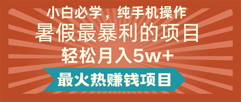 （11583期）小白必学，纯手机操作，暑假最暴利的项目轻松月入5w+最火热赚钱项目-他山创业网