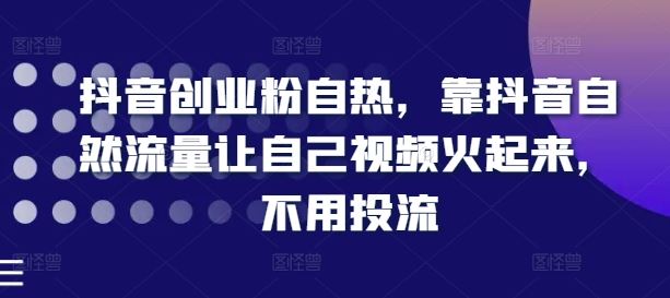 抖音创业粉自热，靠抖音自然流量让自己视频火起来，不用投流-他山创业网