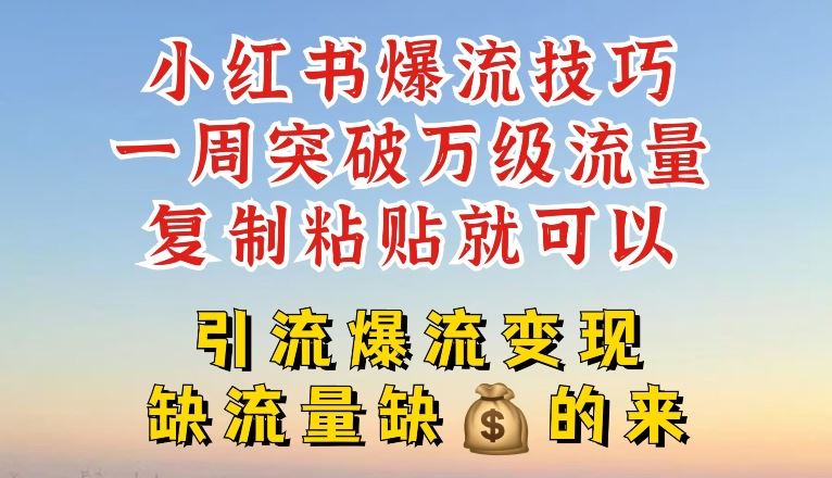 小红书爆流技巧，一周突破万级流量，复制粘贴就可以，引流爆流变现【揭秘】-他山创业网