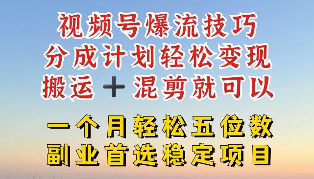视频号爆流技巧，分成计划轻松变现，搬运 +混剪就可以，一个月轻松五位数稳定项目【揭秘】-他山创业网