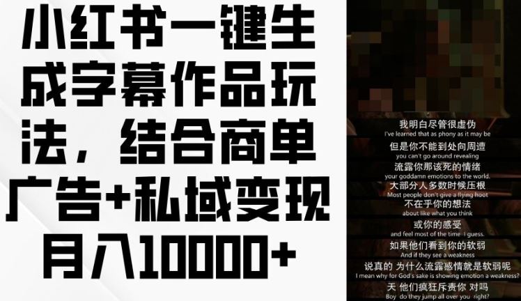 小红书一键生成字幕作品玩法，结合商单广告+私域变现月入1w+【揭秘】-他山创业网