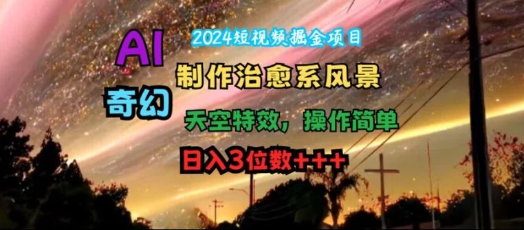 2024短视频掘金项目，AI制作治愈系风景，奇幻天空特效，操作简单，日入3位数【揭秘】-他山创业网
