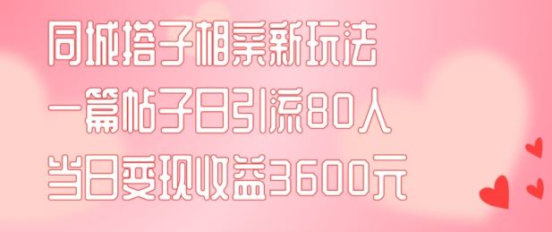同城搭子相亲新玩法一篇帖子引流80人当日变现3600元(项目教程+实操教程)【揭秘】-他山创业网