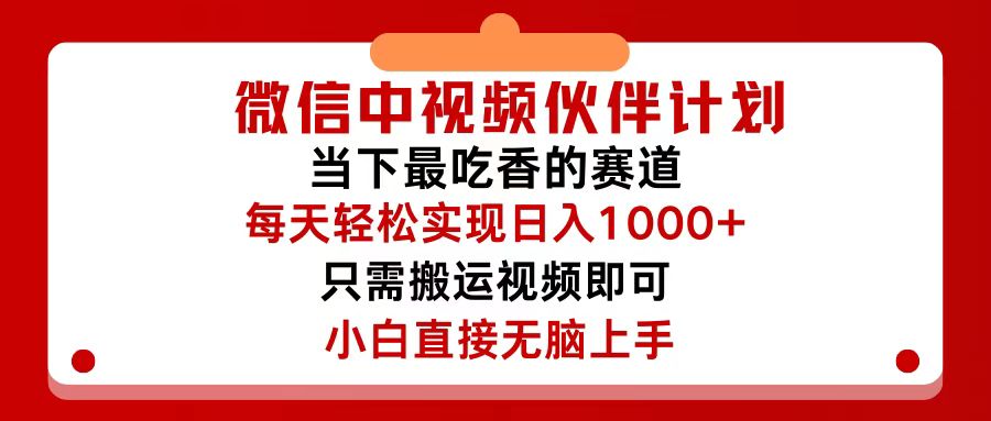 （12017期）微信中视频伙伴计划，仅靠搬运就能轻松实现日入500+，关键操作还简单，…-他山创业网