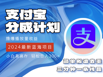 （12058期）2024蓝海项目，支付宝分成计划项目，教你刷爆播放量收益，三分钟一条作…-他山创业网