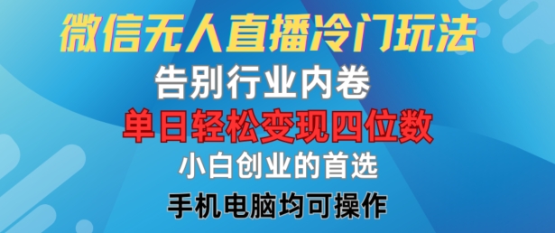 微信无人直播冷门玩法，告别行业内卷，单日轻松变现四位数，小白的创业首选-他山创业网