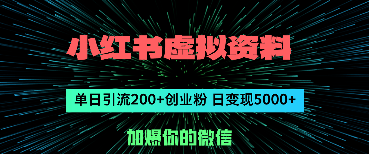 （12164期）小红书虚拟资料日引流200+创业粉，单日变现5000+-他山创业网