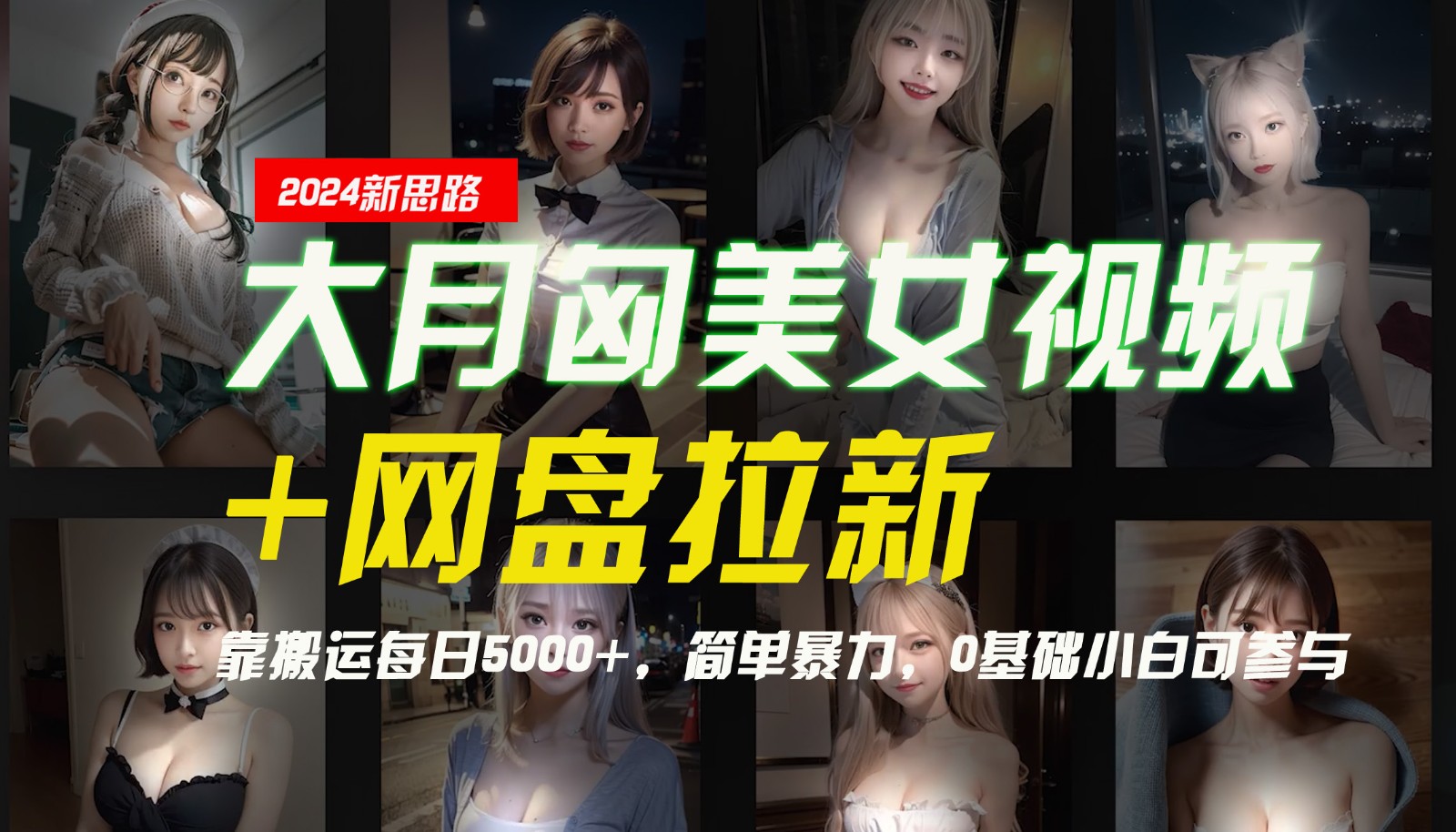 【新思路】大月匈美女视频+网盘拉新，靠搬运每日5000+，简单暴力，0基础小白可参与-他山创业网