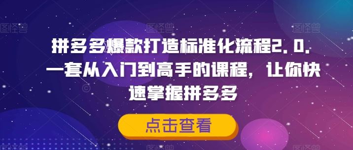 拼多多爆款打造标准化流程2.0，一套从入门到高手的课程，让你快速掌握拼多多-他山创业网