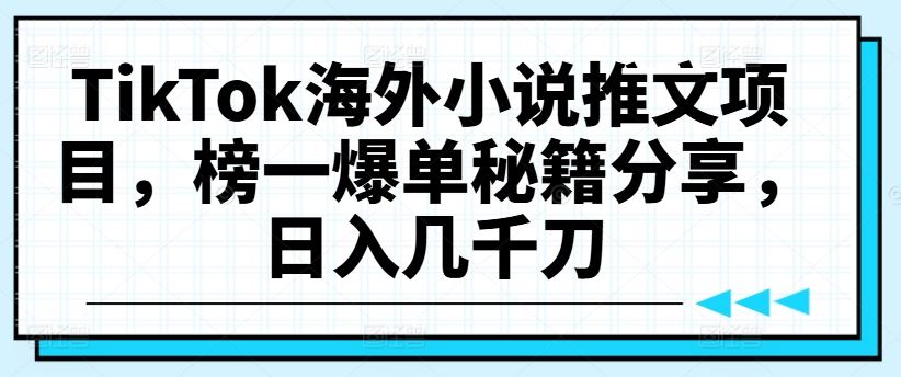 TikTok海外小说推文项目，榜一爆单秘籍分享，日入几千刀-他山创业网