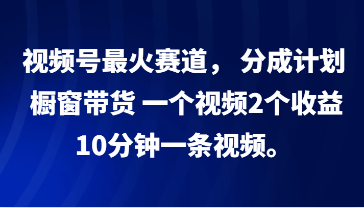视频号最火赛道， 分成计划， 橱窗带货，一个视频2个收益，10分钟一条视频。-他山创业网