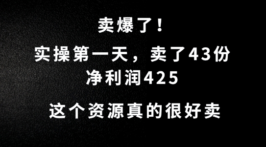 这个资源，需求很大，实操第一天卖了43份，净利润425【揭秘】-他山创业网