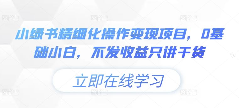 小绿书精细化操作变现项目，0基础小白，不发收益只讲干货-他山创业网