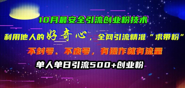 10月最安全引流创业粉技术，利用他人的好奇心全网引流精准“求带粉”不封号、不废号【揭秘】-他山创业网