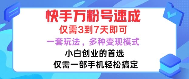 快手万粉号速成，仅需3到七天，小白创业的首选，一套玩法，多种变现模式【揭秘】-他山创业网