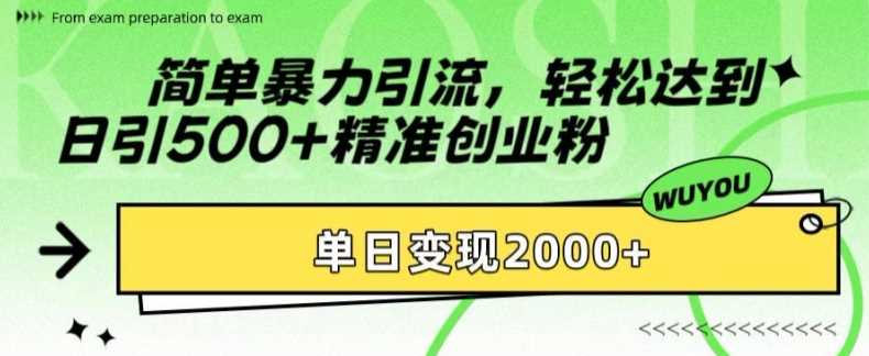 简单暴力引流，轻松达到日引500+精准创业粉，单日变现2k【揭秘】-他山创业网