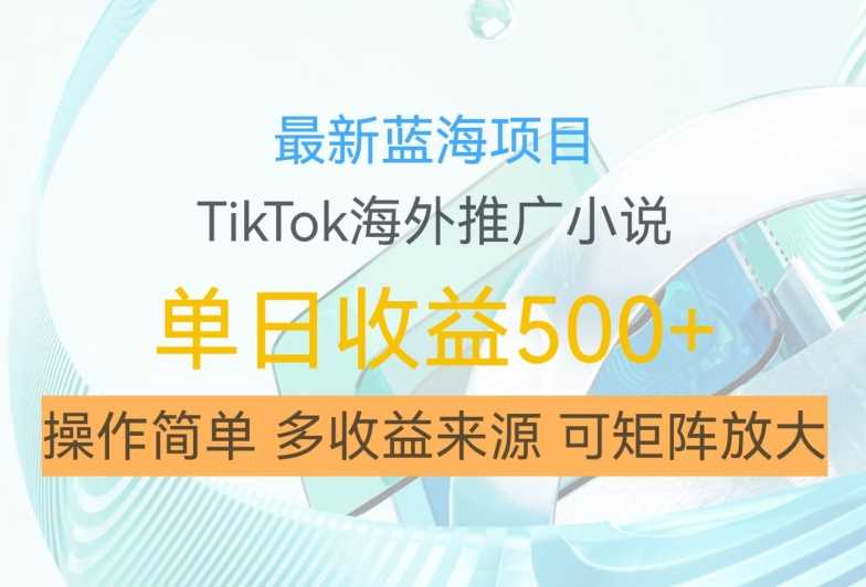 最新蓝海项目，利用tiktok海外推广小说赚钱佣金，简单易学，日入500+，可矩阵放大【揭秘】-他山创业网