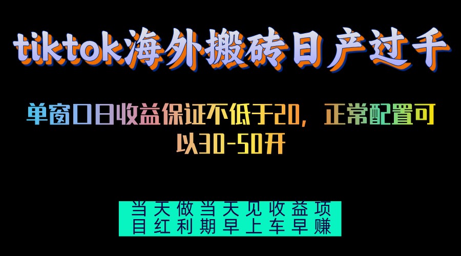 （13079期）tiktok海外搬砖项目单机日产过千当天做当天见收益-他山创业网