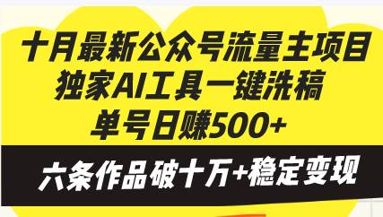 （13156期）十月最新公众号流量主项目，独家AI工具一键洗稿单号日赚500+，六条作品…-他山创业网