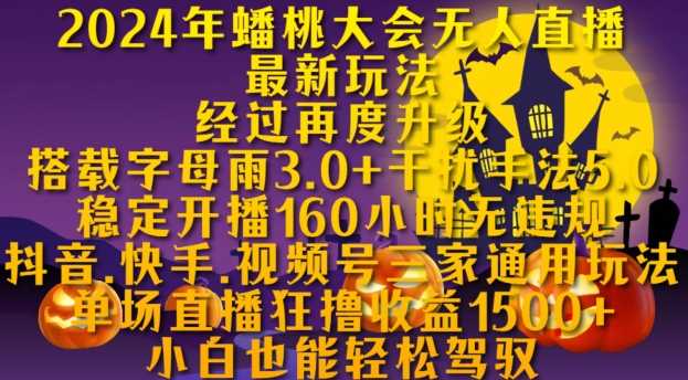 2024年蟠桃大会无人直播最新玩法，稳定开播160小时无违规，抖音、快手、视频号三家通用玩法【揭秘】-他山创业网