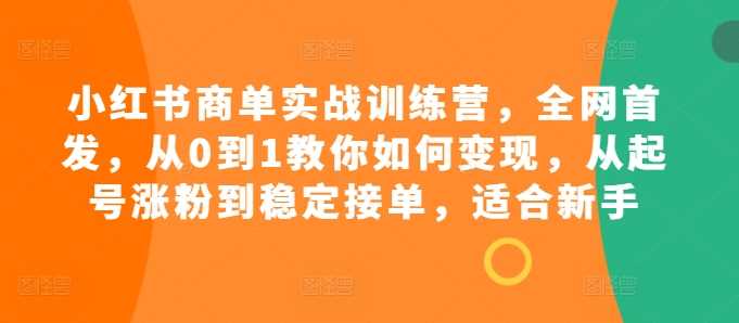 小红书商单实战训练营，全网首发，从0到1教你如何变现，从起号涨粉到稳定接单，适合新手-他山创业网