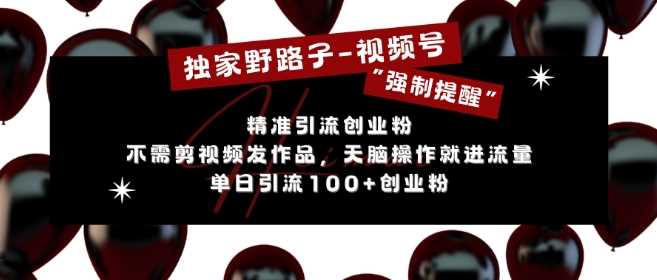 独家野路子利用视频号“强制提醒”，不需剪视频发作品，无脑操作就进流量，单日引流100+创业粉-他山创业网