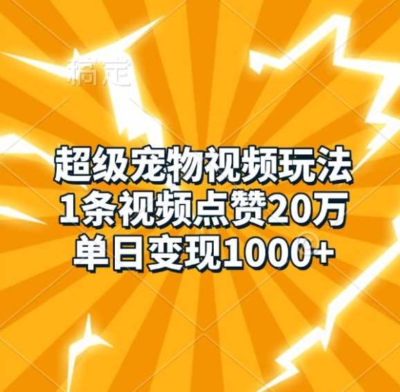 超级宠物视频玩法，1条视频点赞20万，单日变现1k-他山创业网