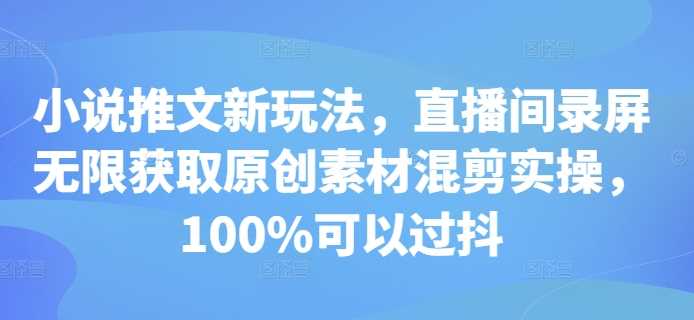小说推文新玩法，直播间录屏无限获取原创素材混剪实操，100%可以过抖-他山创业网