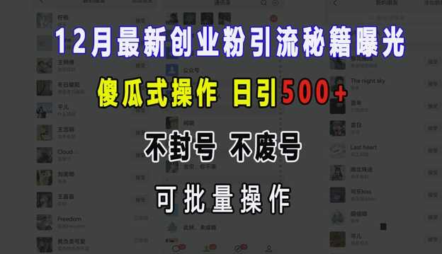 12月最新创业粉引流秘籍曝光 傻瓜式操作 日引500+ 不封号 不废号 可批量操作【揭秘】-他山创业网