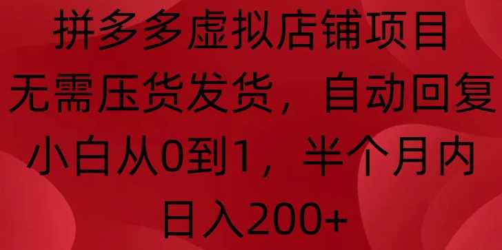 拼多多虚拟店铺项目，无需压货发货，自动回复，小白从0到1，半个月内日入200+【揭秘】-他山创业网