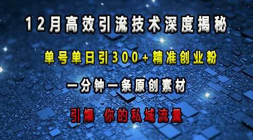最新高效引流技术深度揭秘 ，单号单日引300+精准创业粉，一分钟一条原创素材，引爆你的私域流量-他山创业网