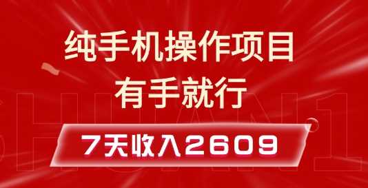 纯手机操作的小项目，有手就能做，7天收入2609+实操教程【揭秘】-他山创业网