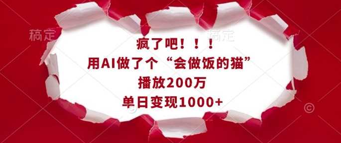 疯了吧！用AI做了个“会做饭的猫”，播放200万，单日变现1k-他山创业网
