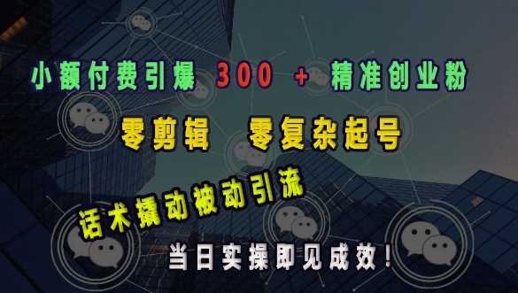 小额付费引爆 300 + 精准创业粉，零剪辑、零复杂起号，话术撬动被动引流，当日实操即见成效-他山创业网